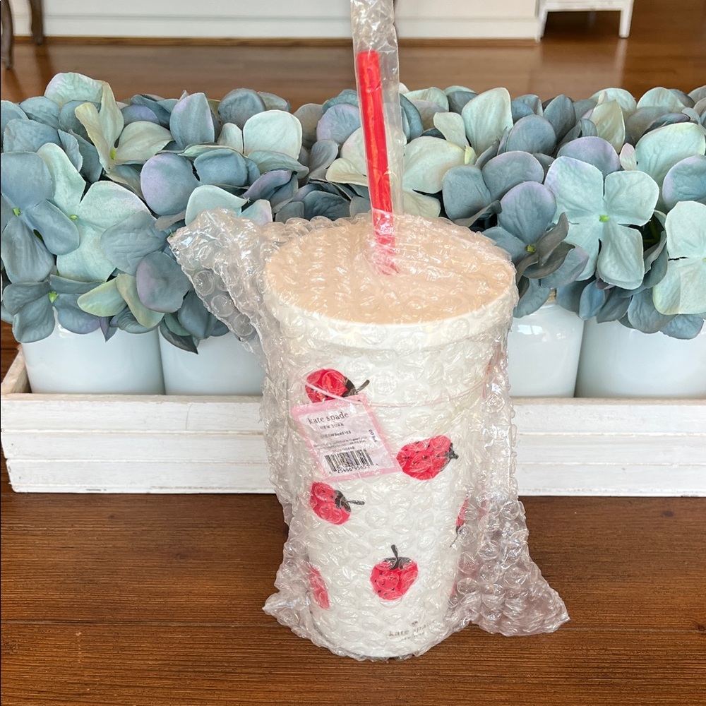 NWT Kate Spade New York Strawberries Tumbler with Red Straw